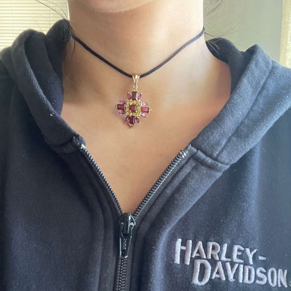VINTAGE 10K SOLID Yellow Gold STAMPED Garnet Amethyst Citrine Pendant